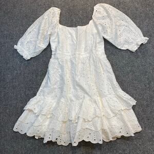RP Rachel Parcell Womens Medium White Eyelet Lace Baby Doll Mini Dress Cotton